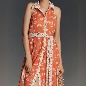 NWT Maeve SZ M Halter open back Godet midi shirt dress sold by Anthropologie SZ